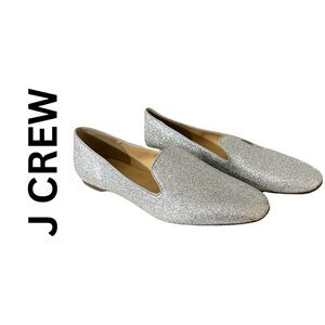 NWOB J.CREW Silver Glitter Shiny Classic Loafer Flats Size. 9.5‎ Women